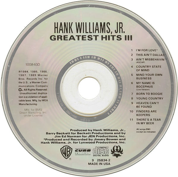 Hank Williams Jr. : Greatest Hits III (CD, Comp, Club)