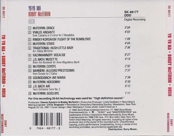 Bobby McFerrin & Yo-Yo Ma : Hush (CD, Album, RE)