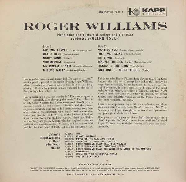 Roger Williams  - Roger Williams (LP) (G) - Endless Media