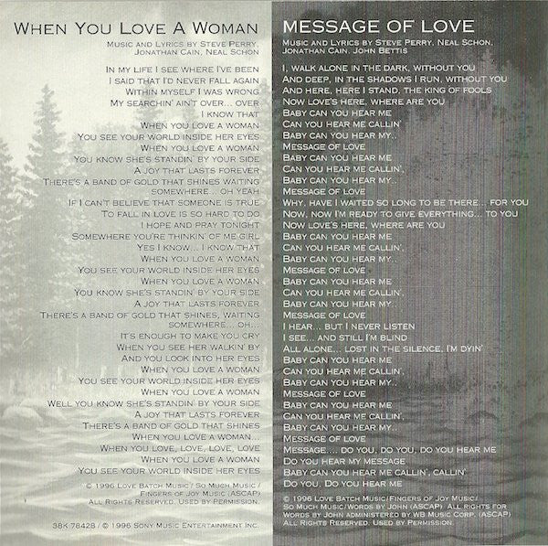 Journey : When You Love A Woman / Message Of Love (CD, Single)