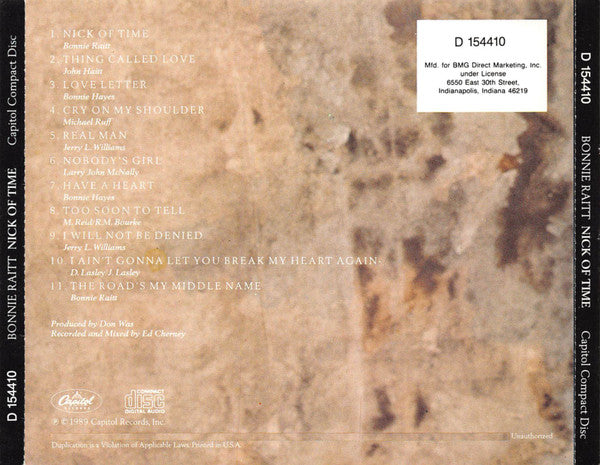 Bonnie Raitt : Nick Of Time (CD, Album, Club, BMG)