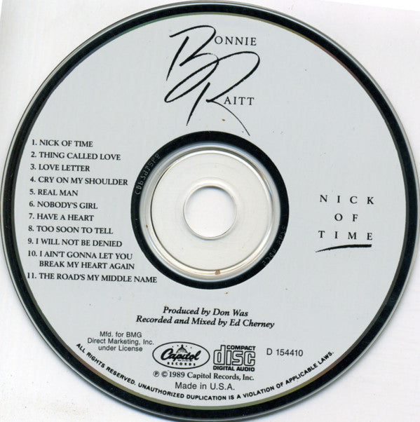 Bonnie Raitt : Nick Of Time (CD, Album, Club, BMG)