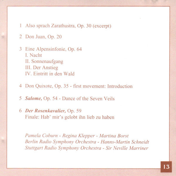 Richard Strauss, Pamela Coburn, Regina Klepper, Martina Borst, Radio-Symphonie-Orchester Berlin, Hanns-Martin Schneidt, Radio-Sinfonieorchester Stuttgart, Sir Neville Marriner : Richard Strauss (CD, Album)