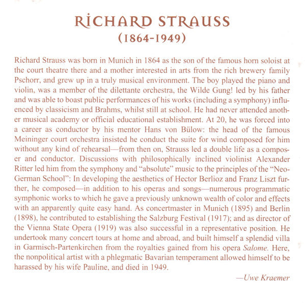 Richard Strauss, Pamela Coburn, Regina Klepper, Martina Borst, Radio-Symphonie-Orchester Berlin, Hanns-Martin Schneidt, Radio-Sinfonieorchester Stuttgart, Sir Neville Marriner : Richard Strauss (CD, Album)