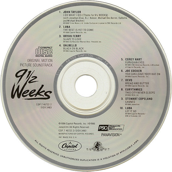 Various : 9½ Weeks - Original Motion Picture Soundtrack (CD, Comp, Cap)