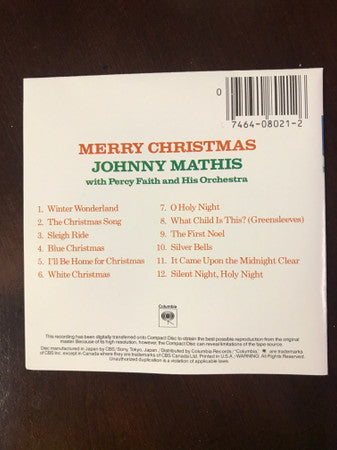 Johnny Mathis With Percy Faith & His Orchestra : Merry Christmas (CD, Album, RE, RP)