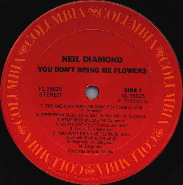 Neil Diamond : You Don't Bring Me Flowers (LP, Album, San)