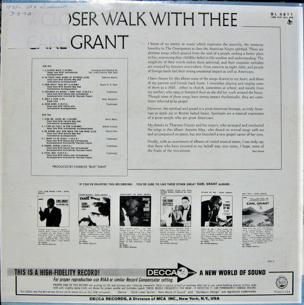 Earl Grant : A Closer Walk With Thee (LP, Album, Mono, RP)