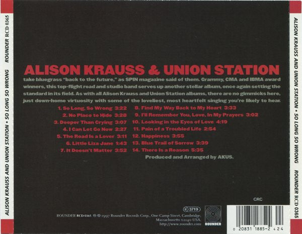 Alison Krauss & Union Station : So Long So Wrong (CD, Album, Club)