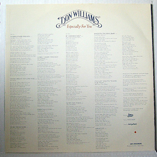 Don Williams (2) : Especially For You (LP, Album, Pin)