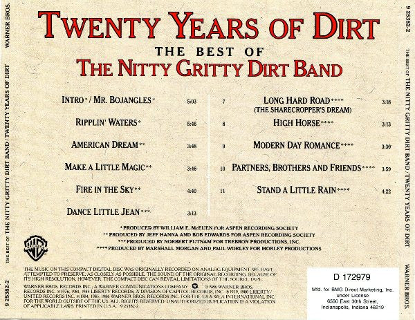 Nitty Gritty Dirt Band : Twenty Years Of Dirt (The Best Of The Nitty Gritty Dirt Band) (CD, Comp, Club, RE)
