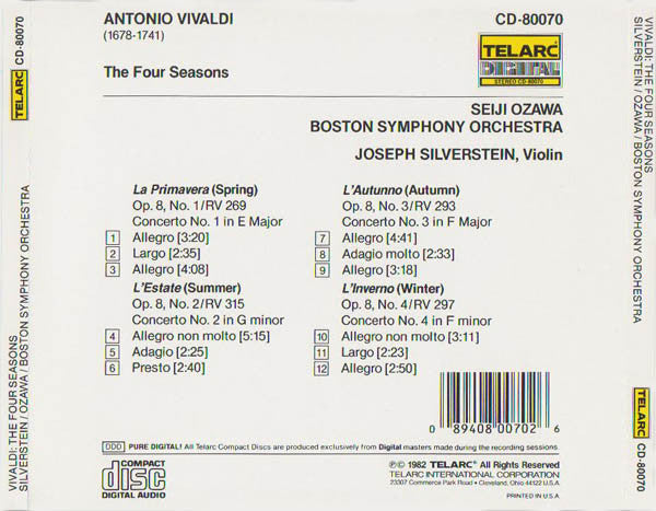 Antonio Vivaldi - Seiji Ozawa, Boston Symphony Orchestra, Joseph Silverstein : The Four Seasons (CD, Album, RE)