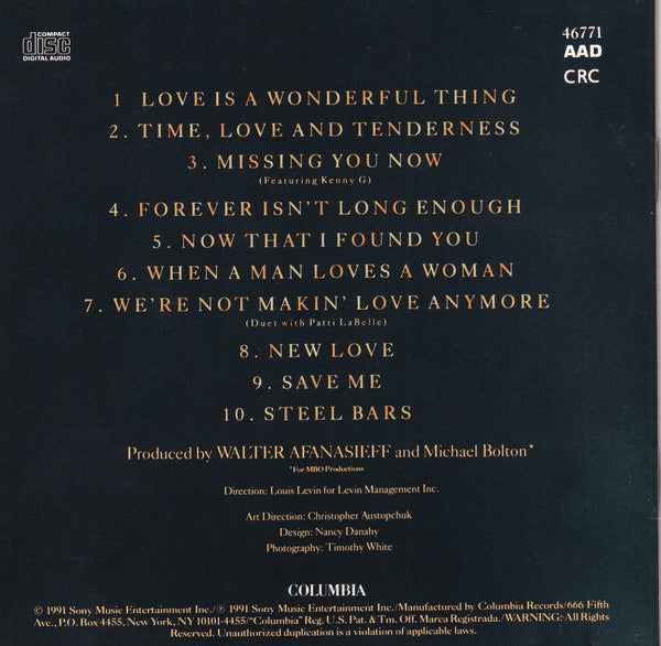 Michael Bolton : Time, Love & Tenderness (CD, Album, Club, CRC)