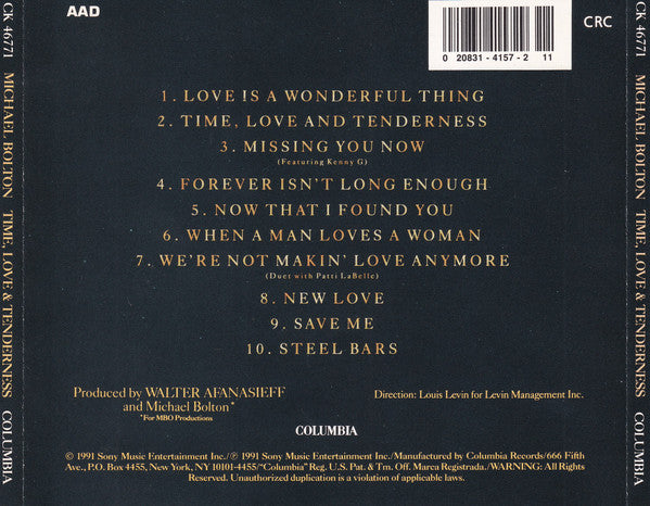 Michael Bolton : Time, Love & Tenderness (CD, Album, Club, CRC)
