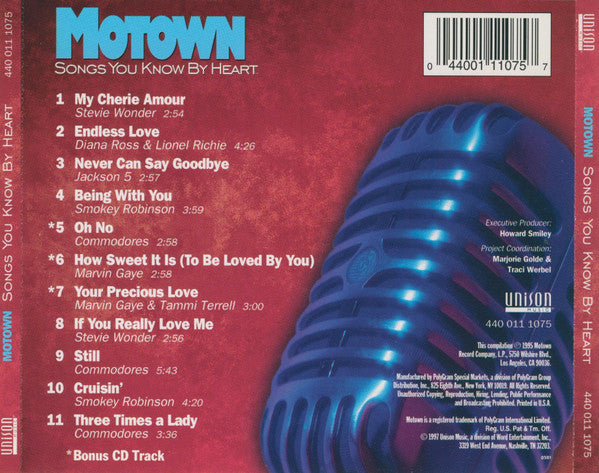 Various : Motown Songs You Know By Heart (CD, Comp)