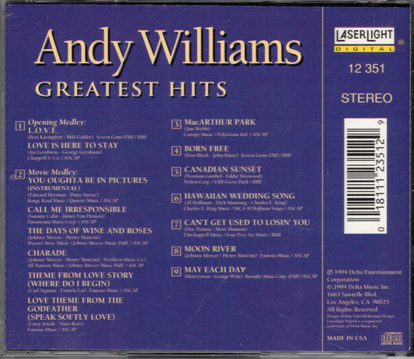 Andy Williams : Greatest Hits (CD, Album, RE)