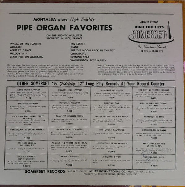 Georges Montalba : Pipe Organ Favorites (LP, Album, Mono)