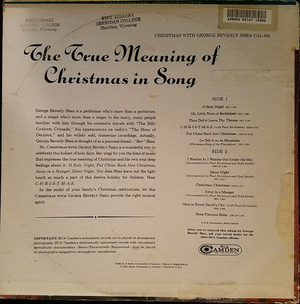 George Beverly Shea : Christmas With George Beverly Shea (LP, Album, Comp, Mono)