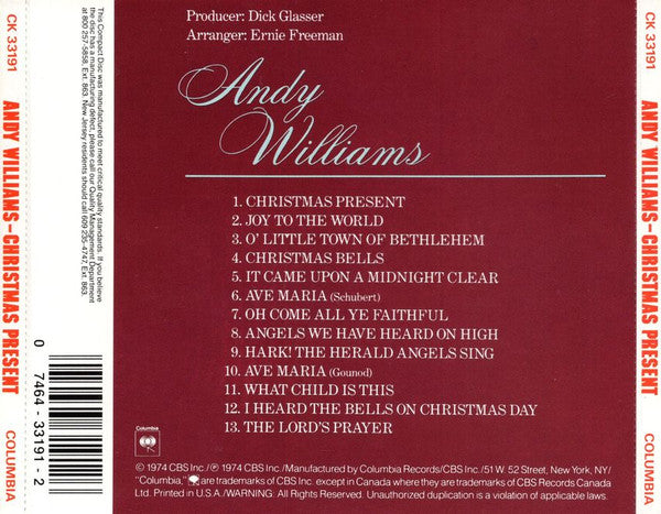 Andy Williams : Christmas Present (CD, Album, RE)