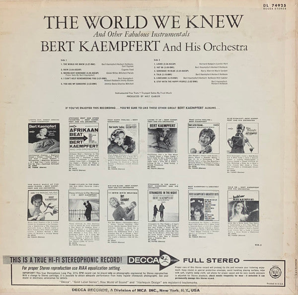 Bert Kaempfert & His Orchestra : The World We Knew (LP, Album, RE, Pin)