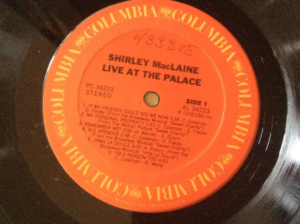 Shirley MacLaine : Live At The Palace (LP, Album)