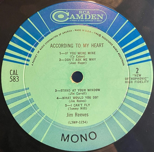 Jim Reeves : According To My Heart (LP, Album, Mono, RE, Hol)