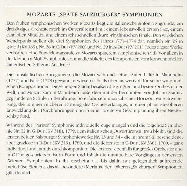 Wolfgang Amadeus Mozart - Mozart Festival Orchestra (2) Cond. Alberto Lizzio : Symphonien Nr. 21, 30 Und 33 = Symphonies No. 21, 30 And 33 (CD)