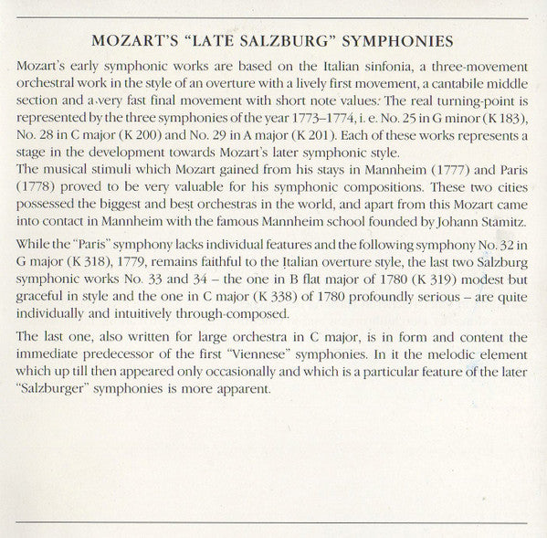 Wolfgang Amadeus Mozart - Mozart Festival Orchestra (2) Cond. Alberto Lizzio : Symphonien Nr. 21, 30 Und 33 = Symphonies No. 21, 30 And 33 (CD)