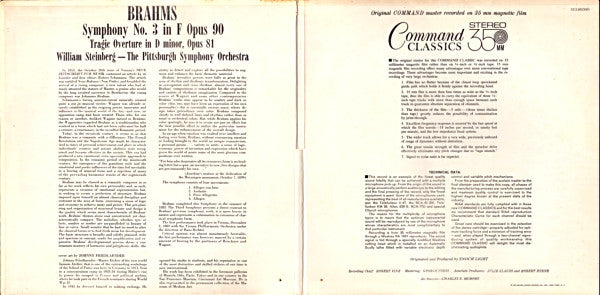 Johannes Brahms, William Steinberg, Pittsburgh Symphony Orchestra : Symphony No. 3 In F Opus 90 / Tragic Overture In D Minor, Opus 81 (LP, Album, Gat)