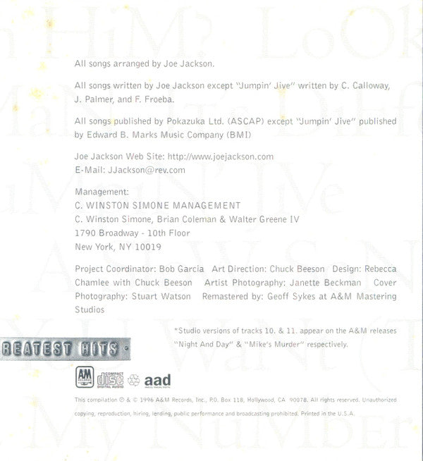 Joe Jackson : Greatest Hits (CD, Comp, RM, PMD)