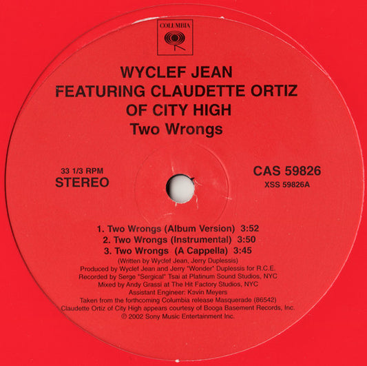 Wyclef Jean Featuring Claudette Ortiz / M.O.P. And Bumpy Knuckles - Two Wrongs / Masquerade (12") (VG+) - Endless Media