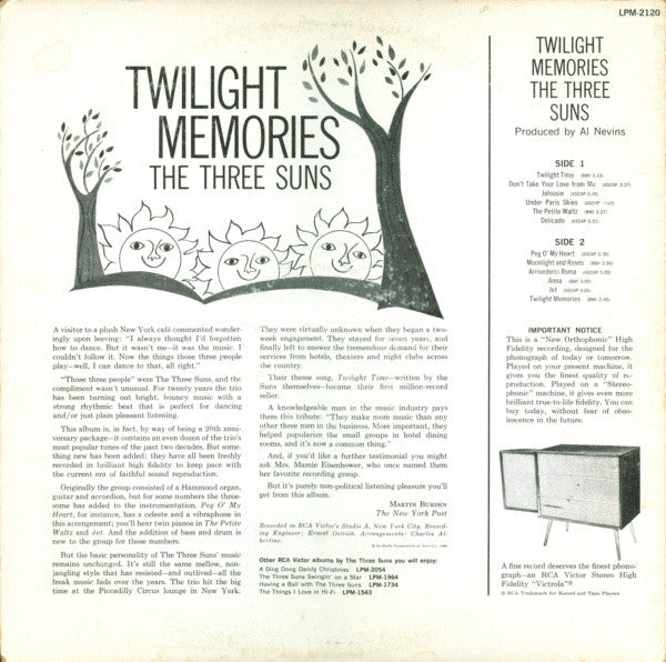 The Three Suns : Twilight Memories (LP, Album, Mono, Ind)