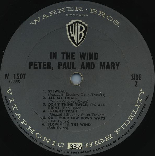 Peter, Paul & Mary : In The Wind (LP, Album, Mono)