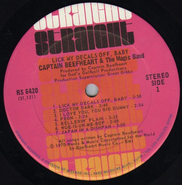 Captain Beefheart & The Magic Band : Lick My Decals Off, Baby (LP, Album, San)