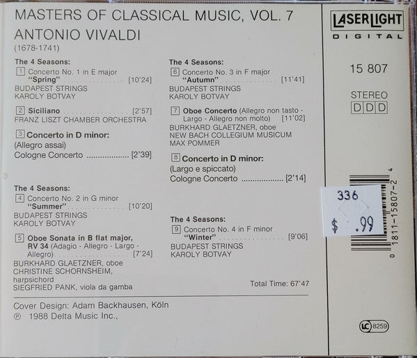 Antonio Vivaldi - Masters Of Classical Music, Vol.7: Vivaldi (CD) (VG) - Endless Media