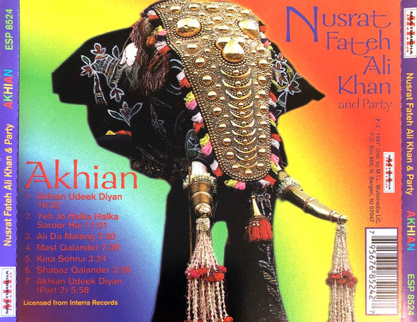 Nusrat Fateh Ali Khan & Party : Akhian (CD, Album, RE)