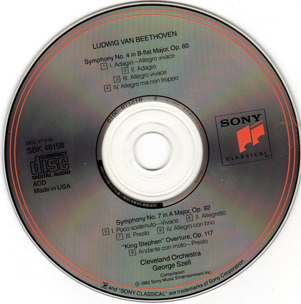 Ludwig van Beethoven / The Cleveland Orchestra • George Szell : Symphonies No. 4 & No. 7 • King Stephen Overture (CD, Comp, RE, RM)
