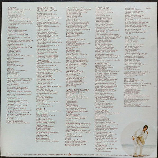 James Taylor (2) : Gorilla (LP, Album, Mon)