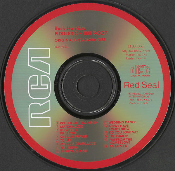 Jerry Bock - Sheldon Harnick, "Fiddler On The Roof" Original Broadway Cast : Fiddler On The Roof (Original Broadway Cast Recording) (CD, Album, Club, RM)