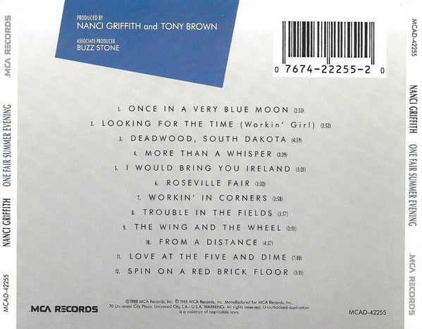 Nanci Griffith : One Fair Summer Evening (CD, Album)