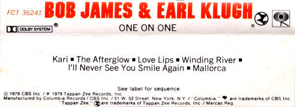Bob James & Earl Klugh : One On One (Cass, Album, Dol)
