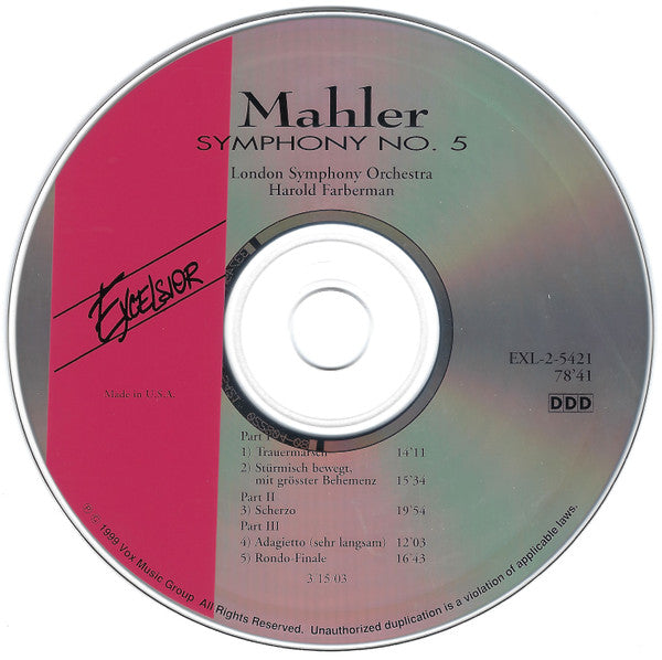 Gustav Mahler, London Symphony Orchestra, Harold Farberman : Symphony No. 5 (CD, Album)