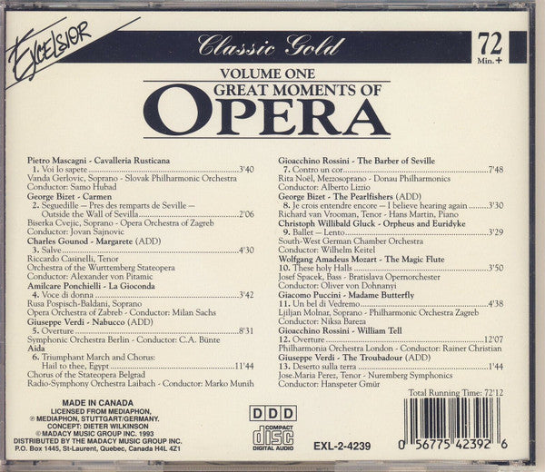 Various : Great Moments Of Opera - Volume One (CD, Comp)