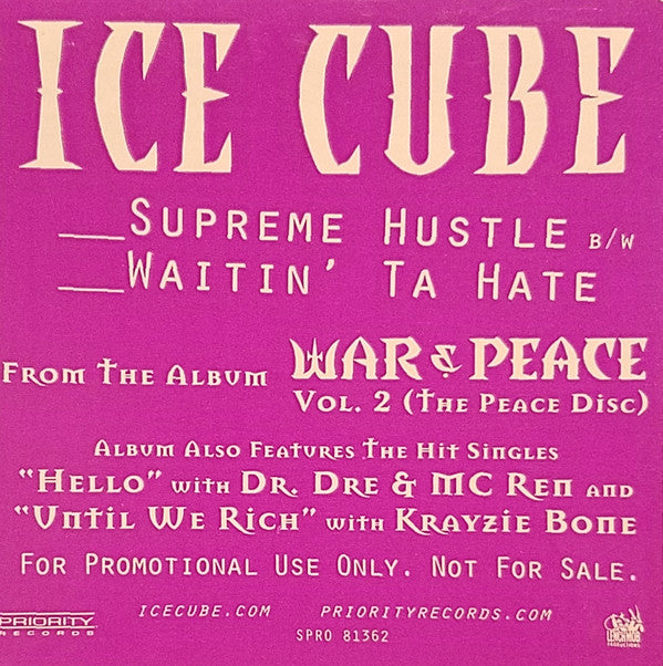 Ice Cube - Supreme Hustle / Waitin' Ta Hate (12") (G+) - Endless Media