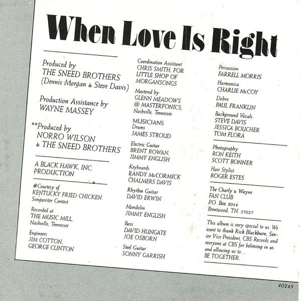 Charly McClain & Wayne Massey : When Love Is Right (Cass, Album)