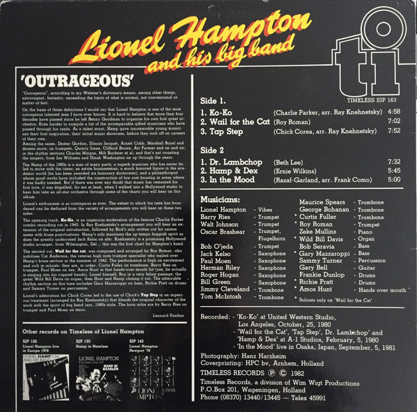 Lionel Hampton & His Big Band : Outrageous (LP, Album, Mono)