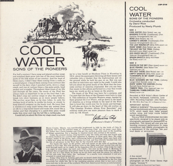 The Sons Of The Pioneers : Cool Water (And Seventeen Timeless Western Favorites) (LP, Album, RP, Ind)