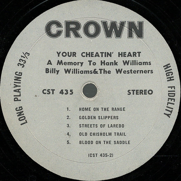 Billy Williams & The Westerners : Your Cheatin Heart - A Memory To Hank Williams (LP, Album)