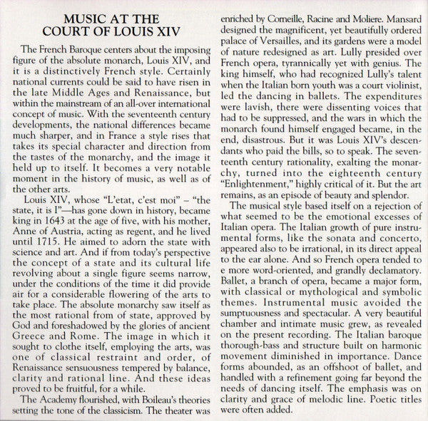 Marin Marais, François Couperin, Jacques Martin Hotteterre - Concentus Musicus Wien, Nikolaus Harnoncourt - Music At The Court Of Louis XIV (CD) (VG+) - Endless Media