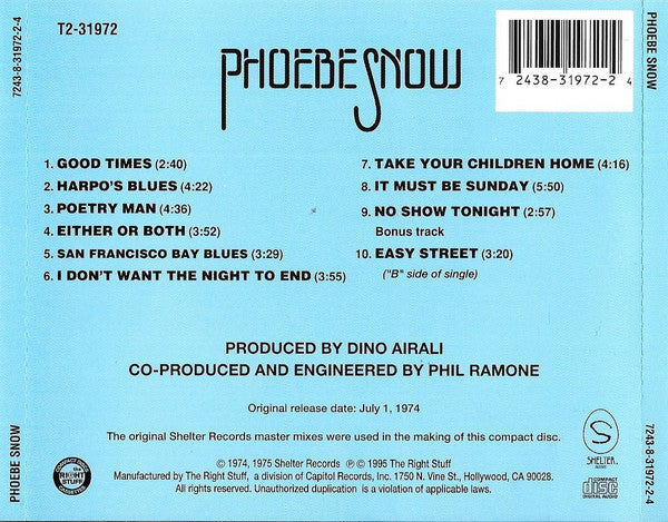 Phoebe Snow : Phoebe Snow (CD, Album, RE)